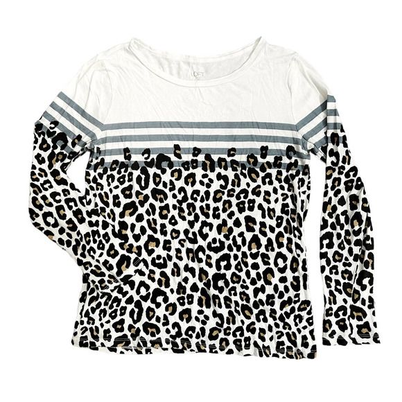 LOFT Outlet White Cheetah Print Long Sleeve T-Shirt Womens Size M - Picture 1 of 7